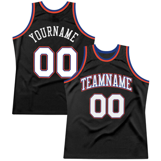 Custom Black White-Orange Authentic Throwback Basketball Jersey - Main View