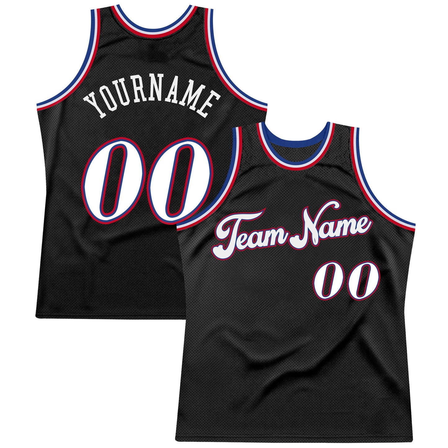 Custom Black White-Red Authentic Throwback Basketball Jersey - Main View