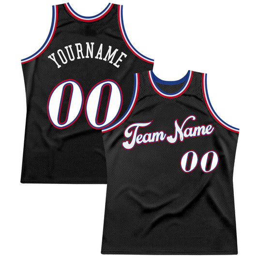 Custom Black White-Red Authentic Throwback Basketball Jersey - Main View
