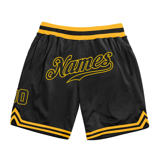 Custom Black Black-Gold Authentic Throwback Basketball Shorts - Main View