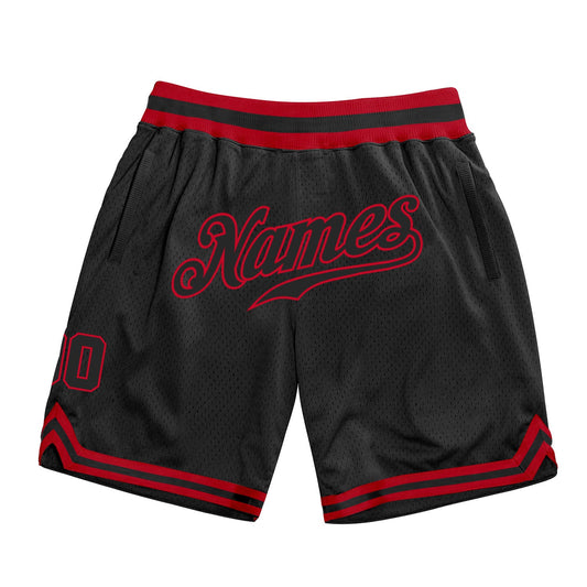 Custom Black Black-Red Authentic Throwback Basketball Shorts - Main View