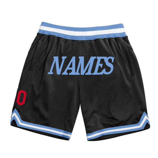 Custom Black Light Blue-Red Authentic Throwback Basketball Shorts - Main View