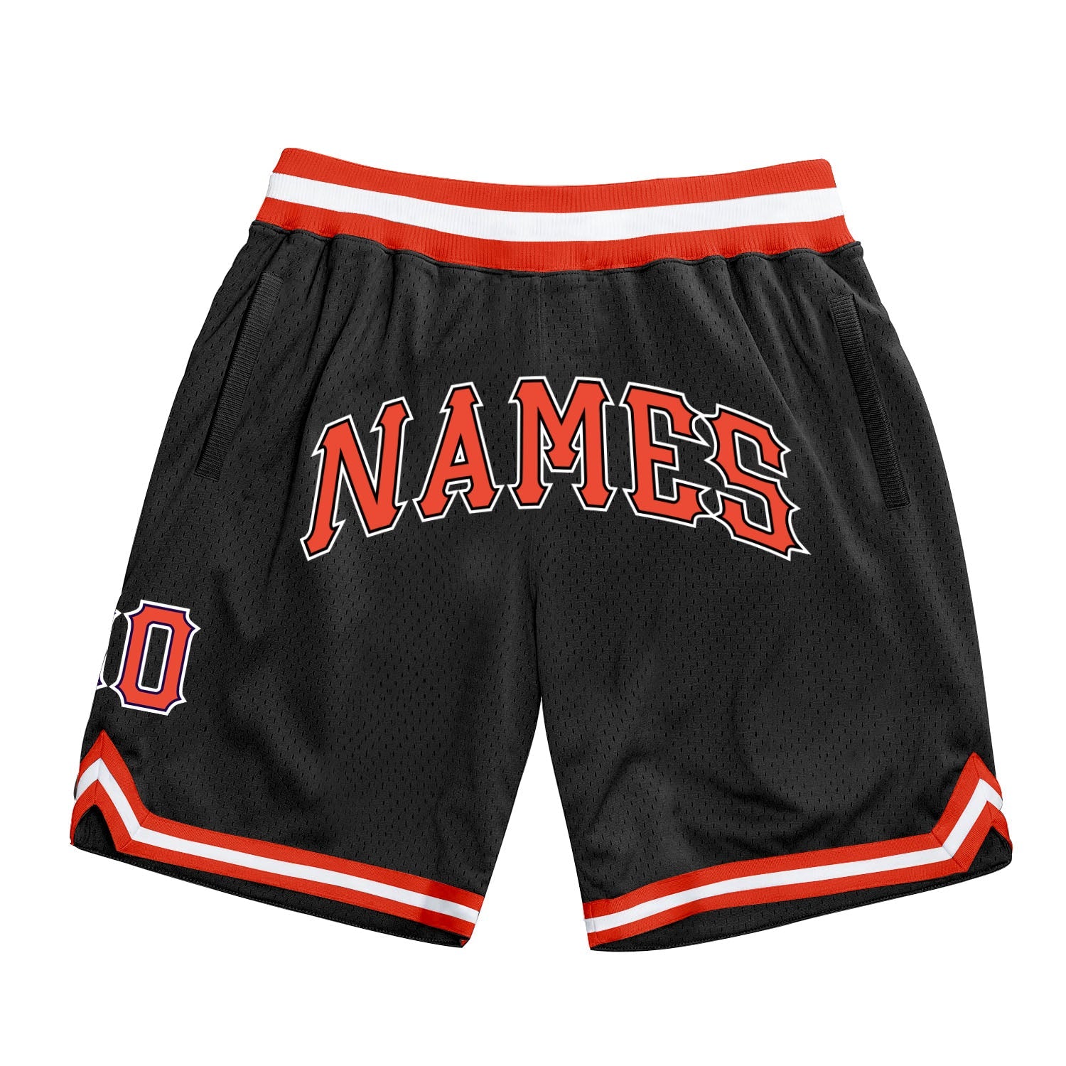 Custom Black Orange-White Authentic Throwback Basketball Shorts - Main View