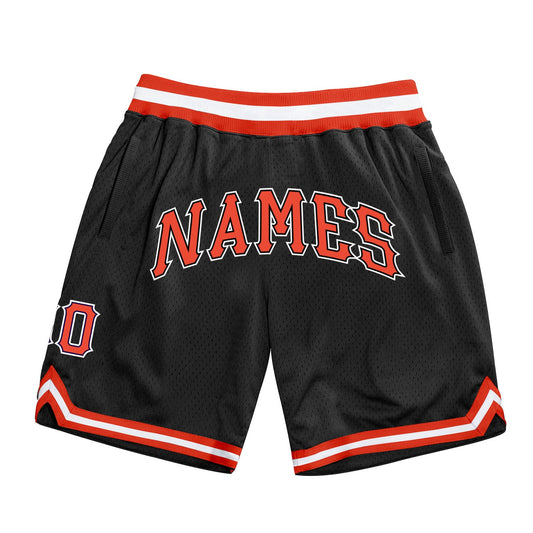 Custom Black Orange-White Authentic Throwback Basketball Shorts - Main View