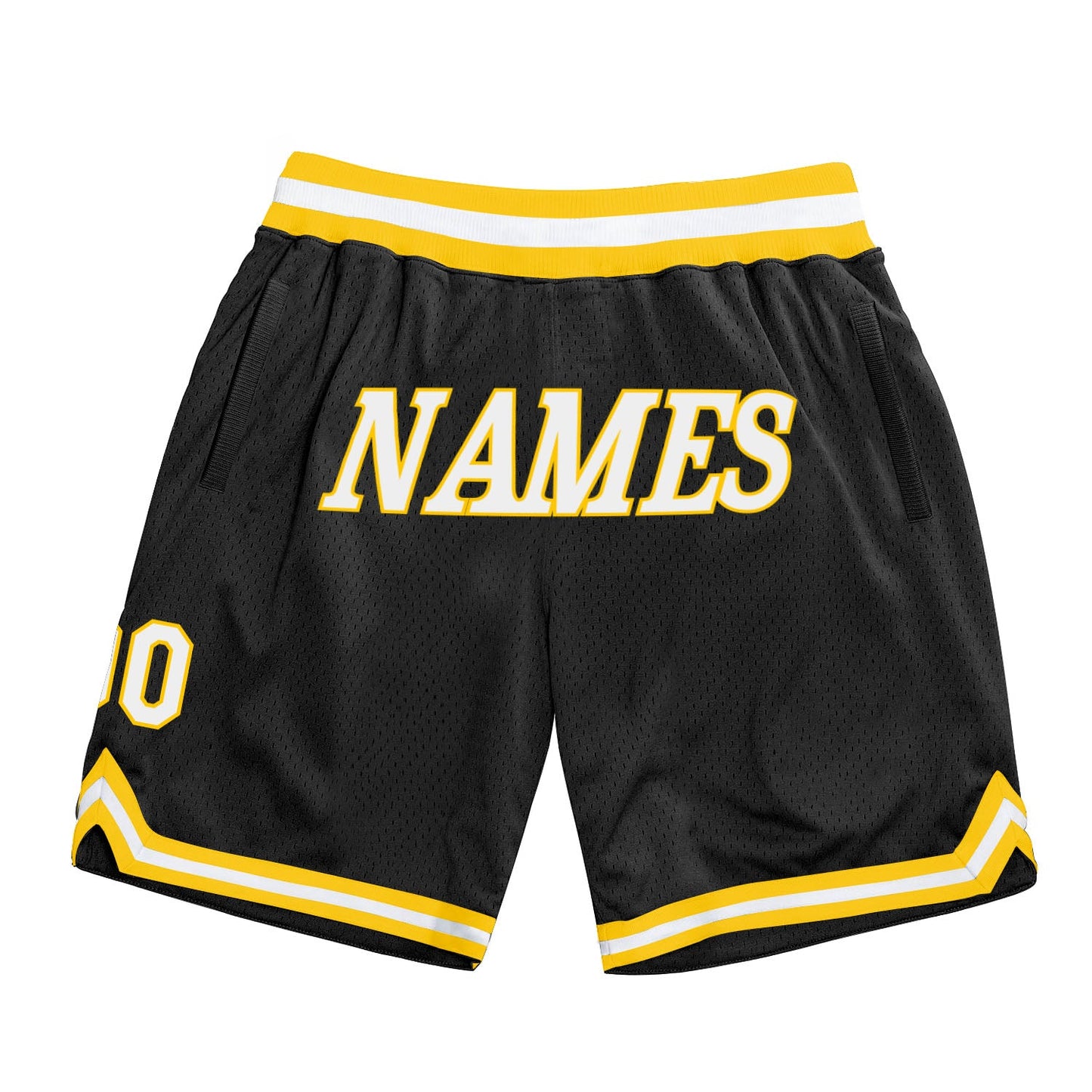 Custom Black White-Gold Authentic Throwback Basketball Shorts - Main View