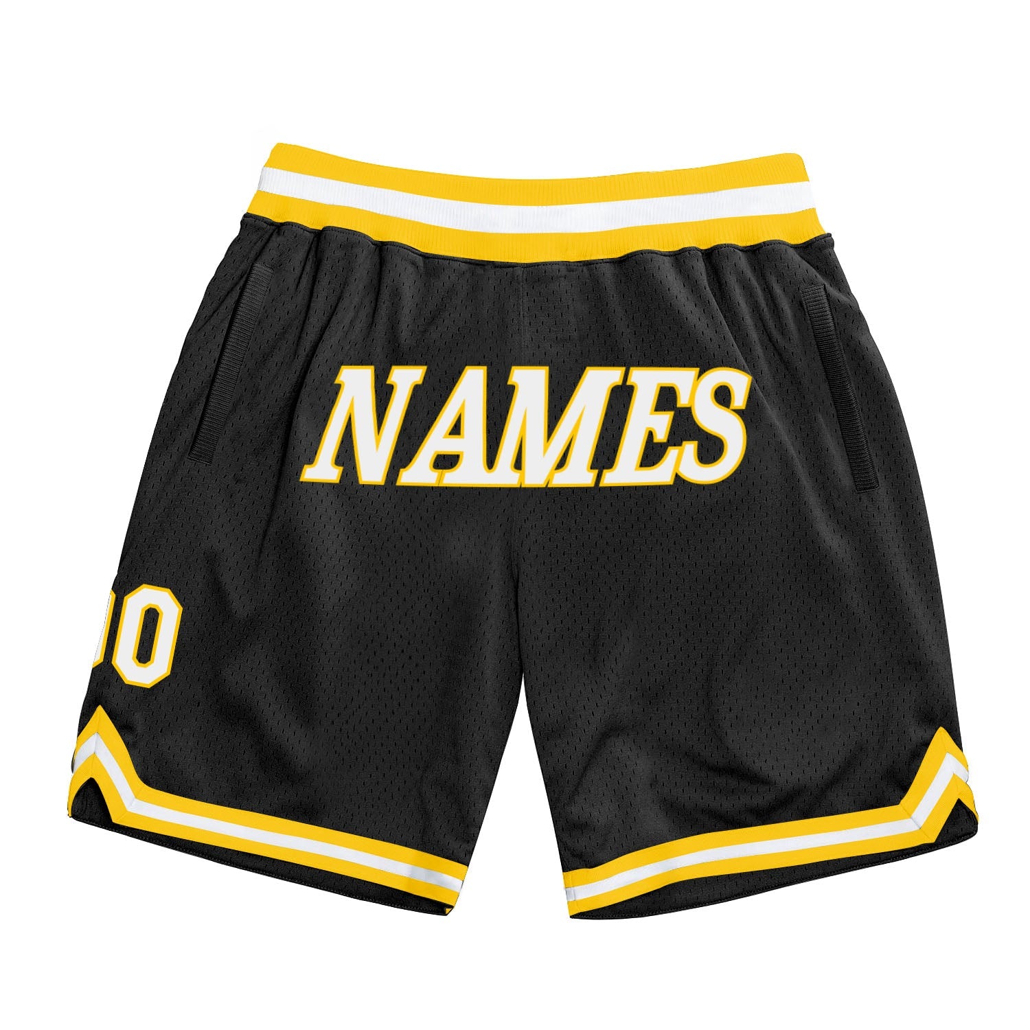 Custom Black White-Gold Authentic Throwback Basketball Shorts - Main View