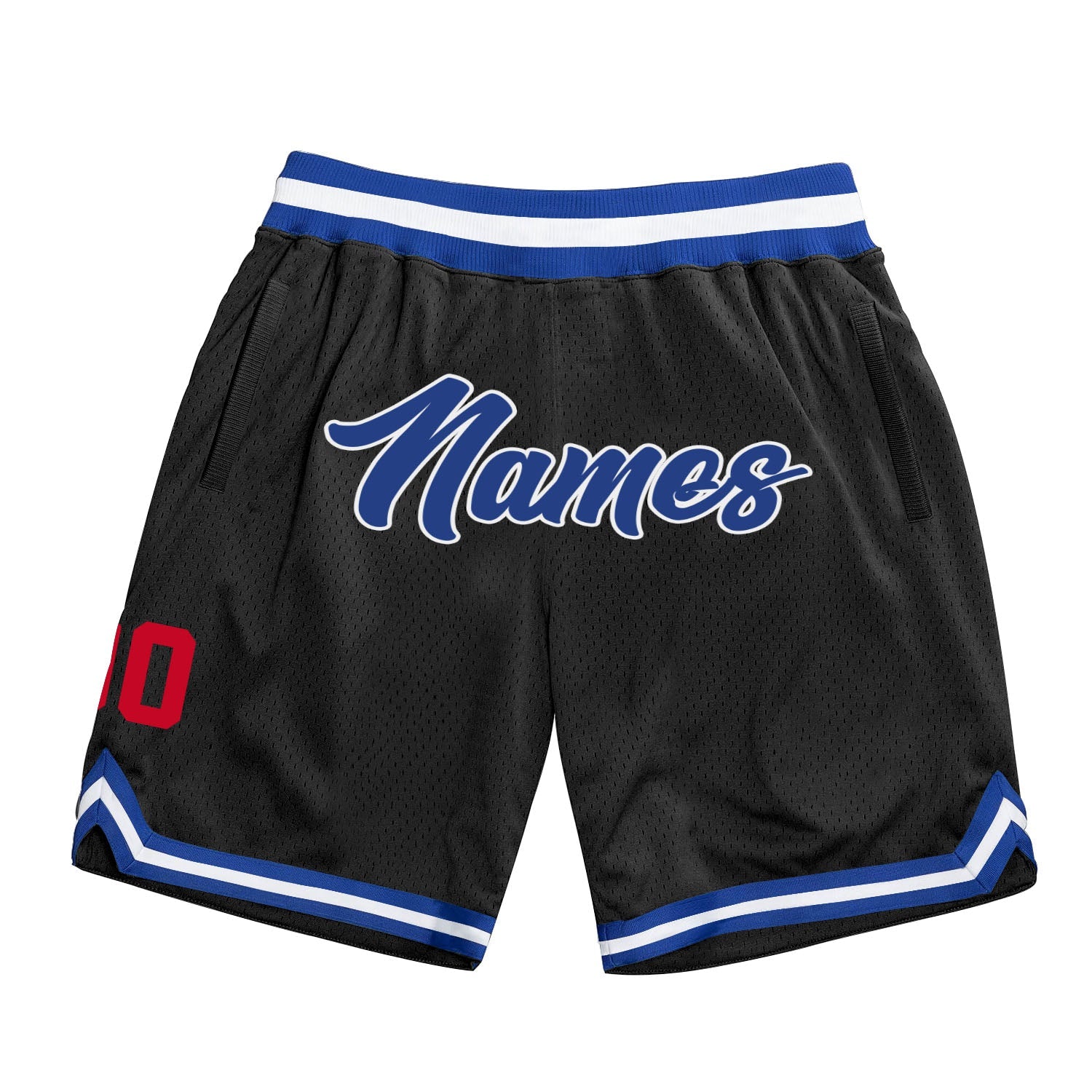 Custom Black Royal-Red Authentic Throwback Basketball Shorts - Main View