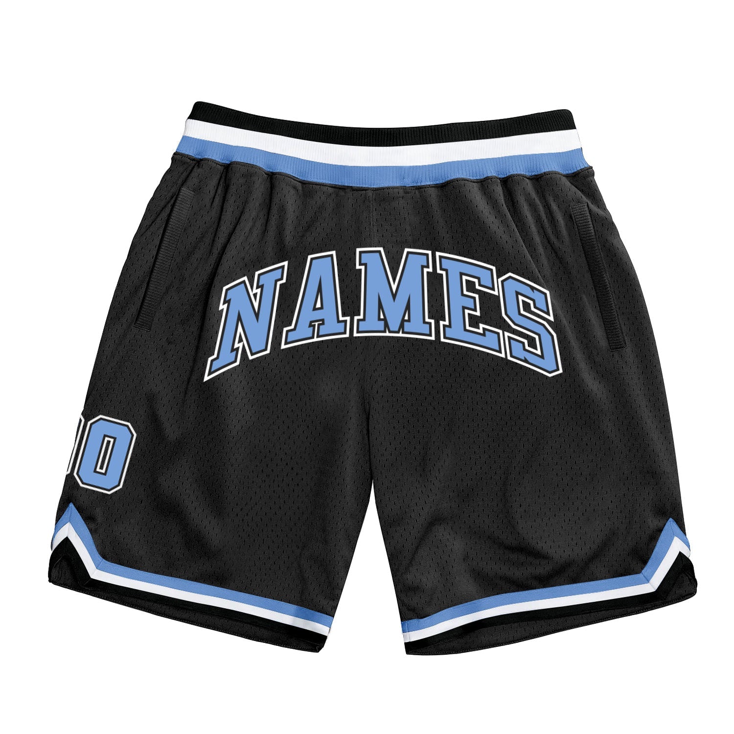 Custom Black Light Blue-White Authentic Throwback Basketball Shorts - Main View