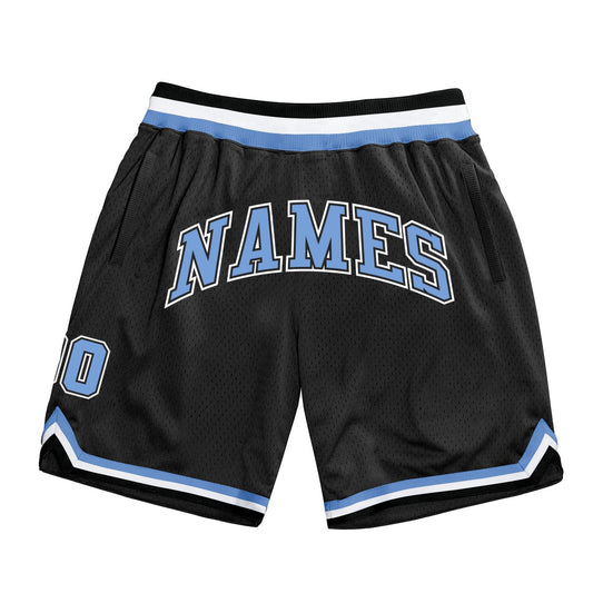 Custom Black Light Blue-White Authentic Throwback Basketball Shorts - Main View