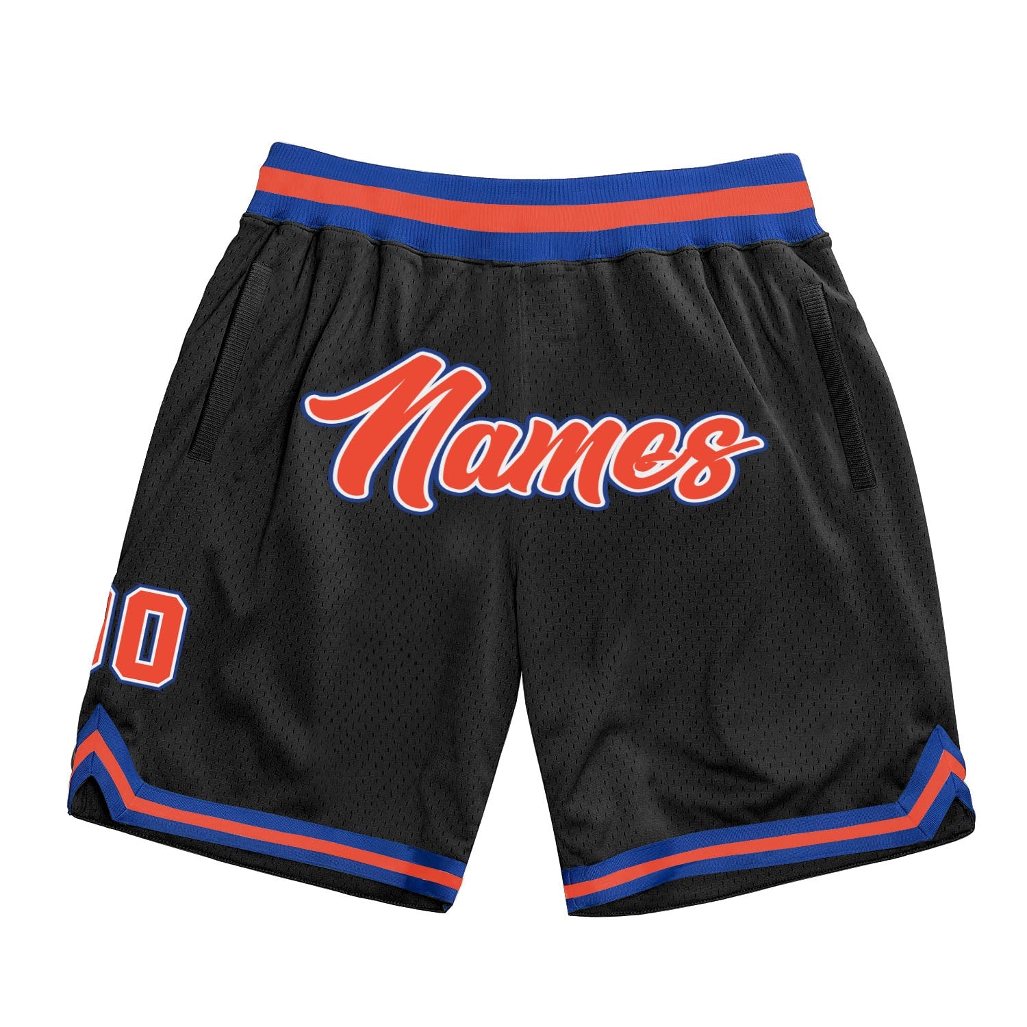 Custom Black Orange-Royal Authentic Throwback Basketball Shorts - Main View