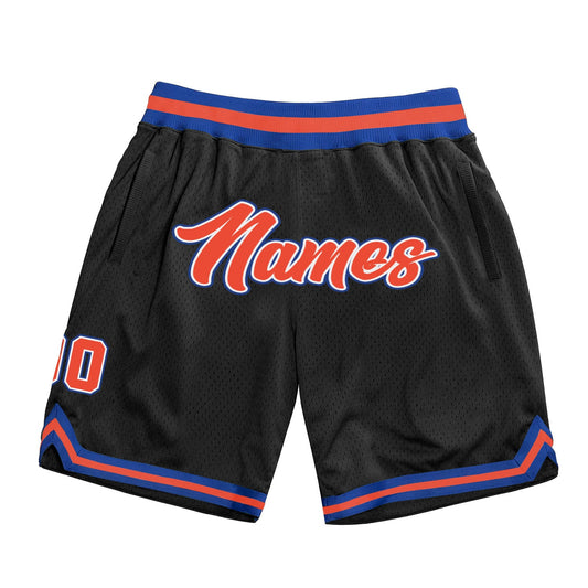 Custom Black Orange-Royal Authentic Throwback Basketball Shorts - Main View