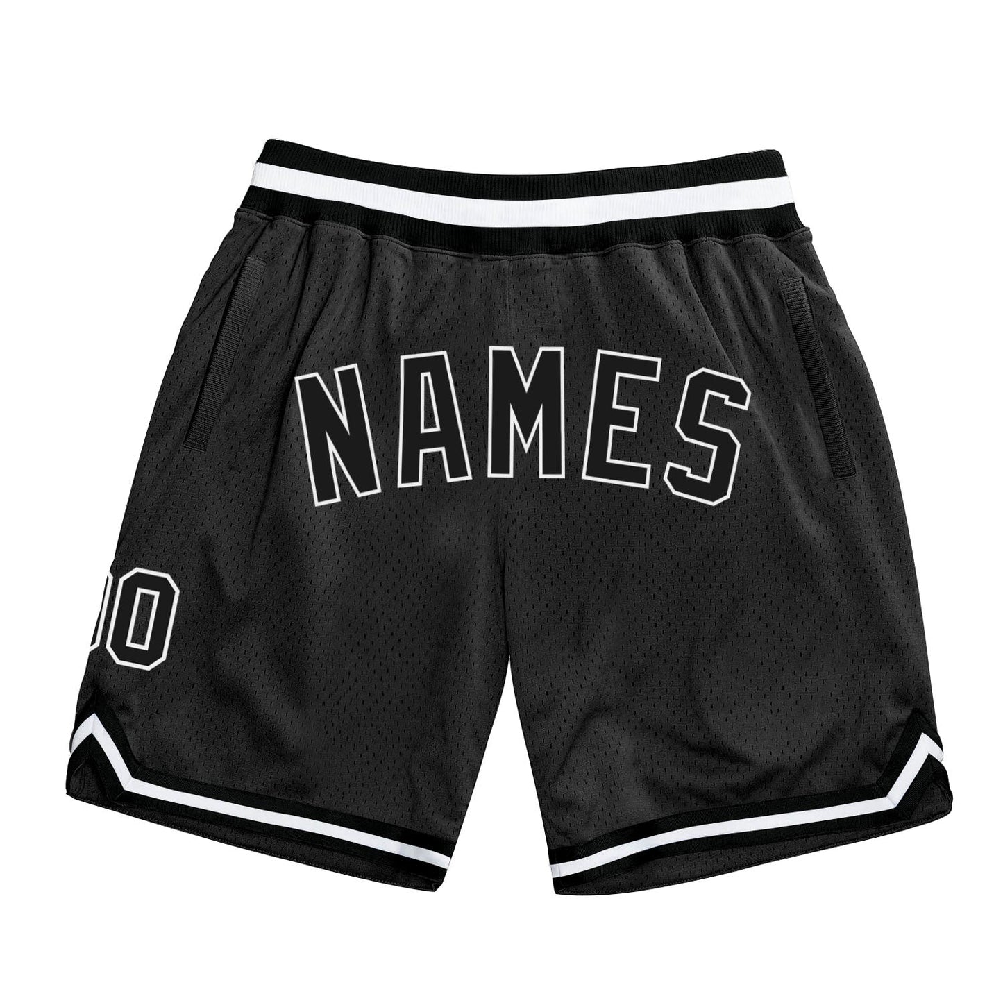 Custom Black Black-White Authentic Throwback Basketball Shorts - Main View