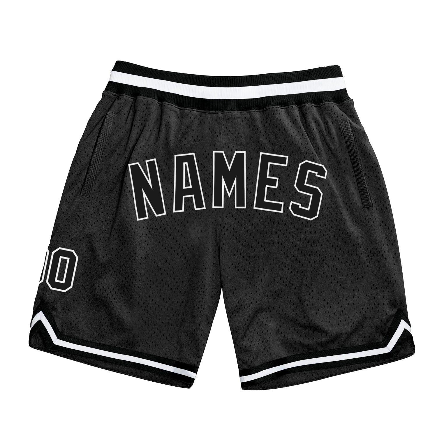 Custom Black Black-White Authentic Throwback Basketball Shorts - Main View