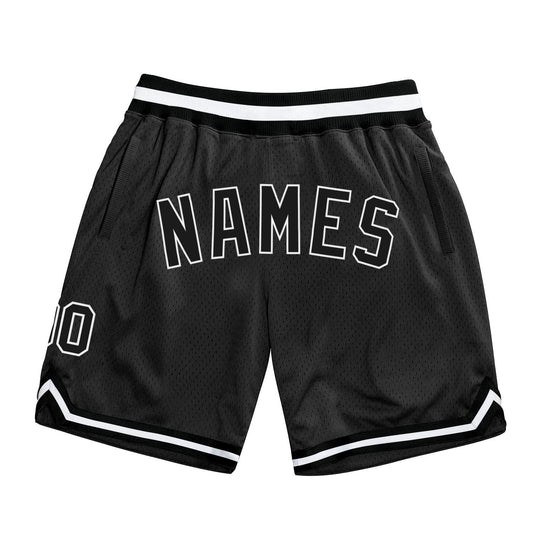 Custom Black Black-White Authentic Throwback Basketball Shorts - Main View