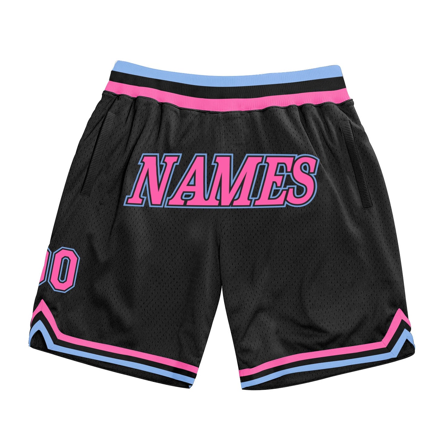 Custom Black Pink-Light Blue Authentic Throwback Basketball Shorts - Main View