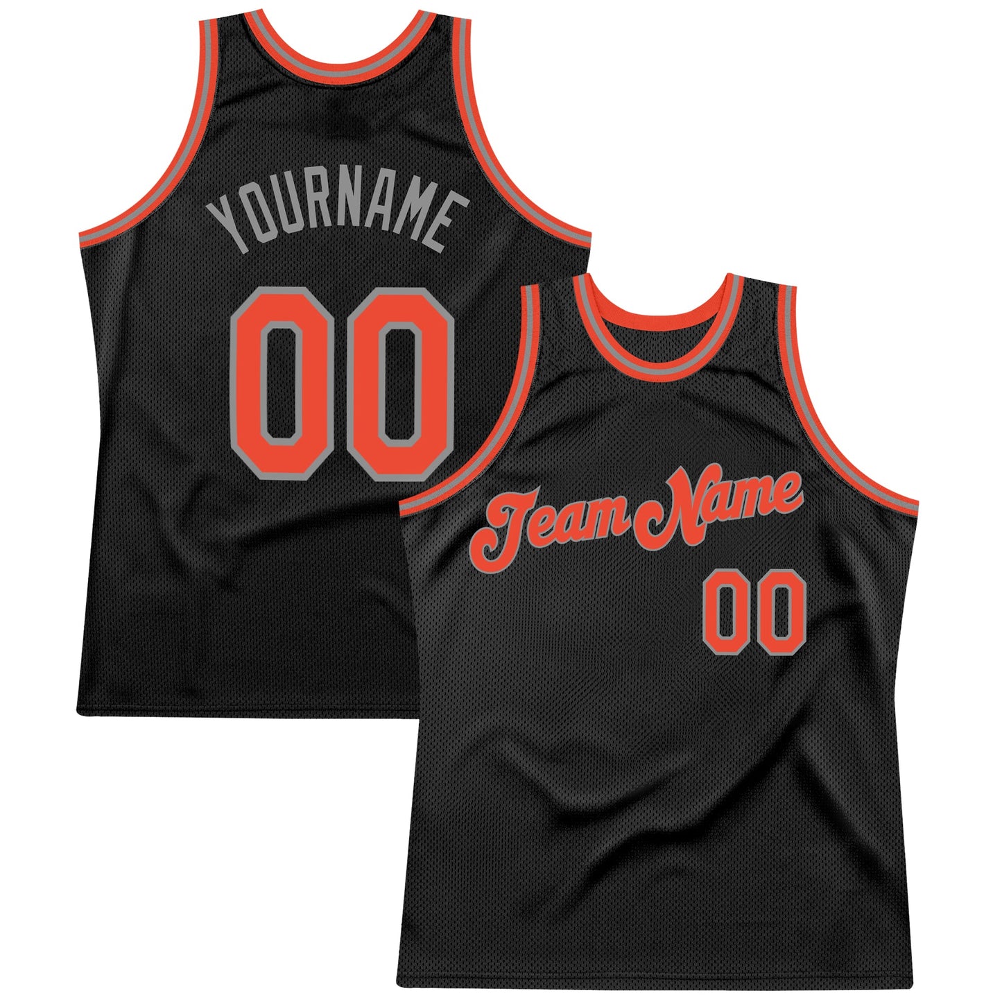 Custom Black Orange-Gray Authentic Throwback Basketball Jersey - Main View