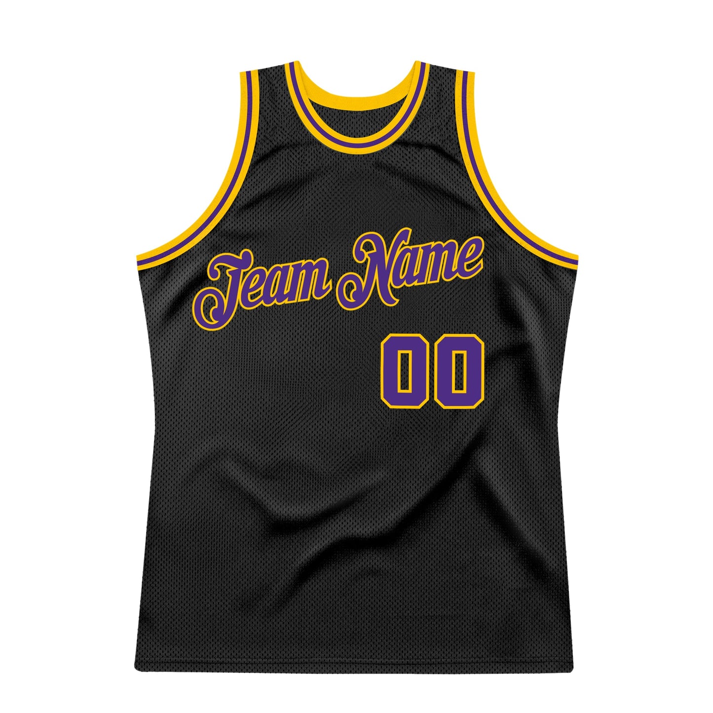 Custom Black Purple-Gold Authentic Throwback Basketball Jersey view 6