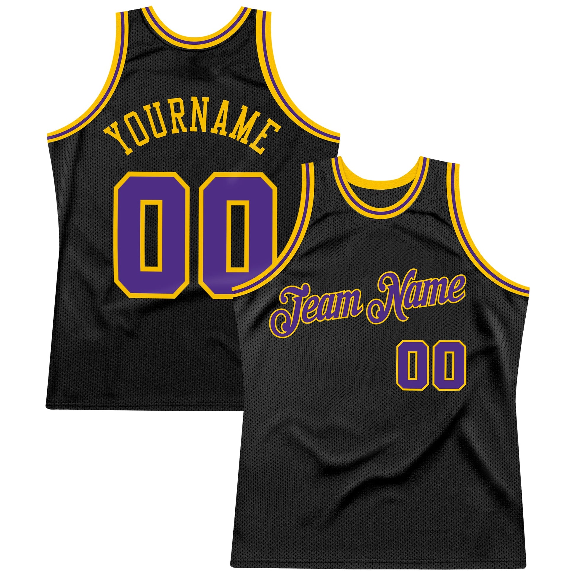 Custom Black Purple-Gold Authentic Throwback Basketball Jersey - Main View