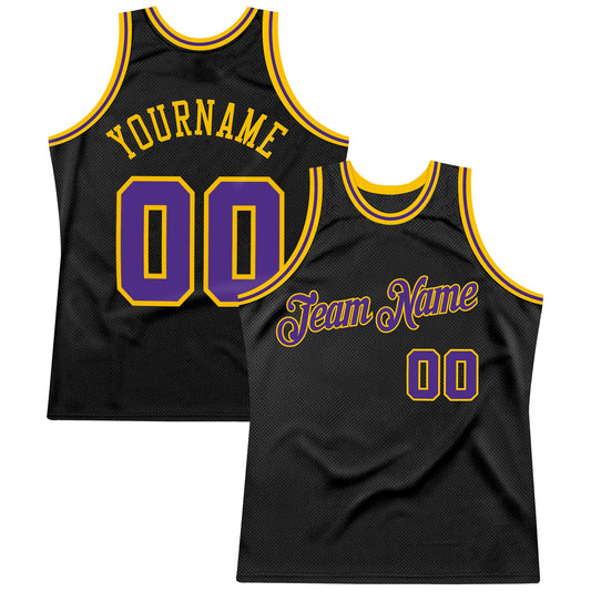 Custom Black Purple-Gold Authentic Throwback Basketball Jersey - Main View
