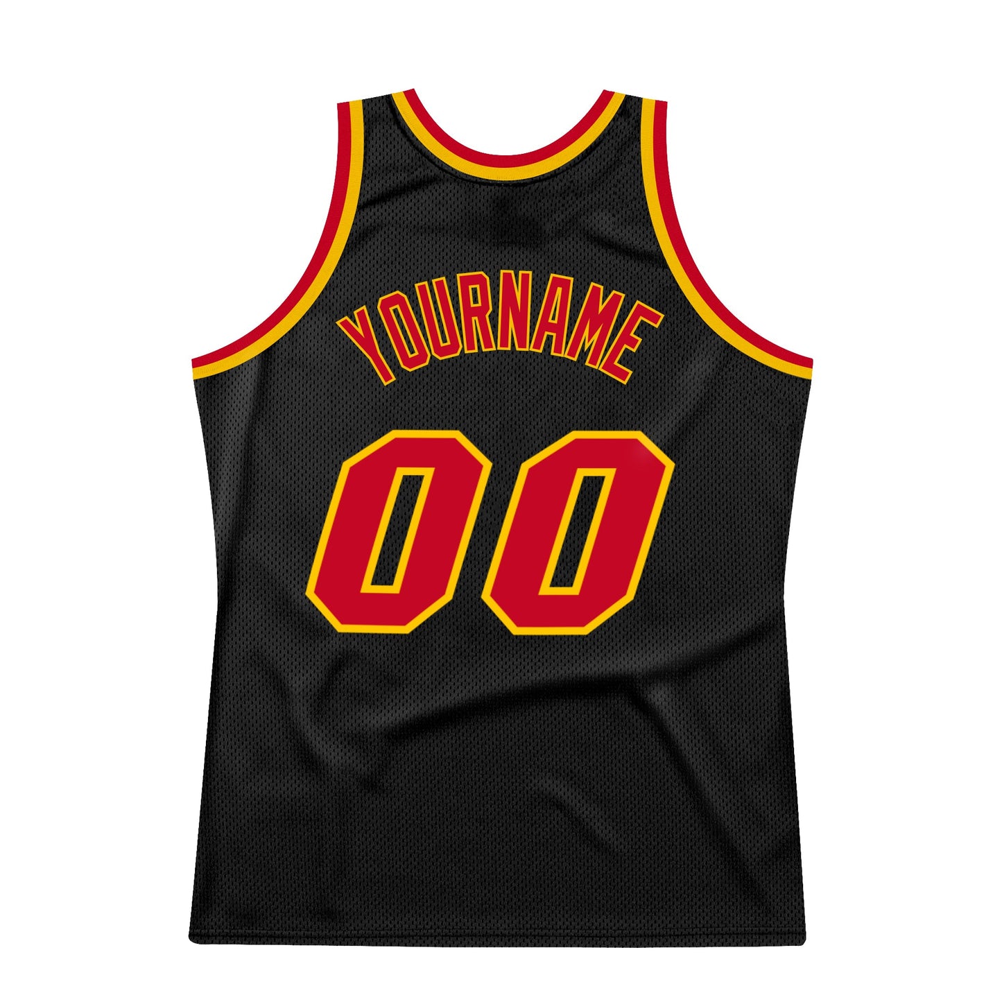 Custom Black Red-Gold Authentic Throwback Basketball Jersey view 5