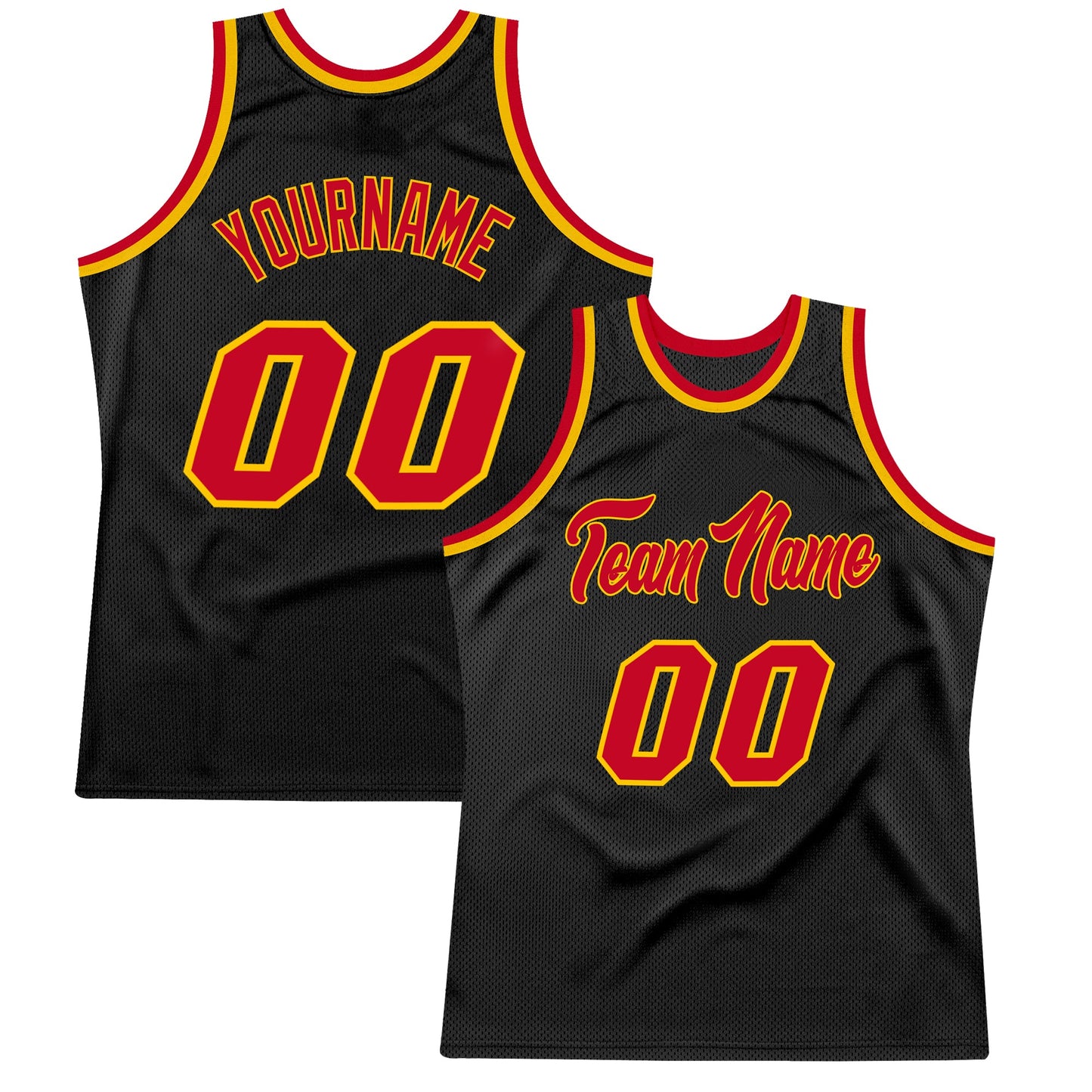 Custom Black Red-Gold Authentic Throwback Basketball Jersey - Main View