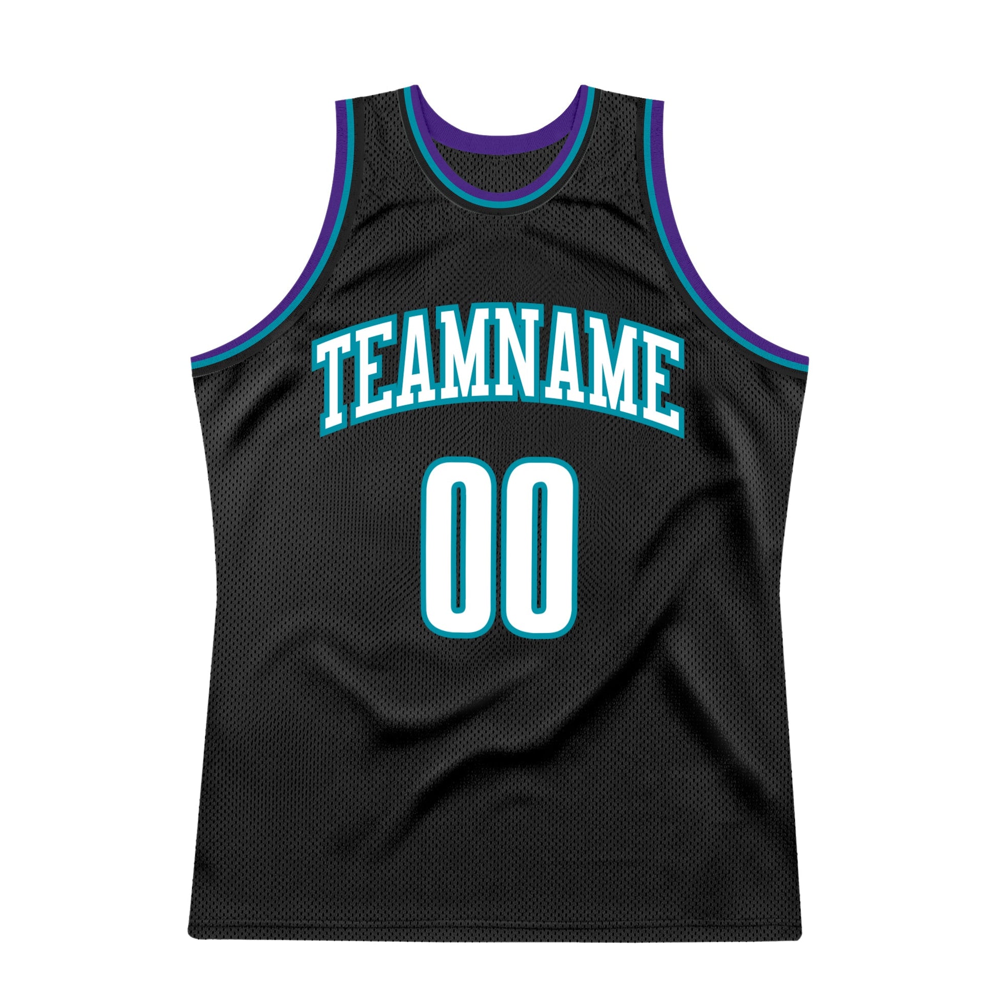 Custom Black White-Teal Authentic Throwback Basketball Jersey view 6