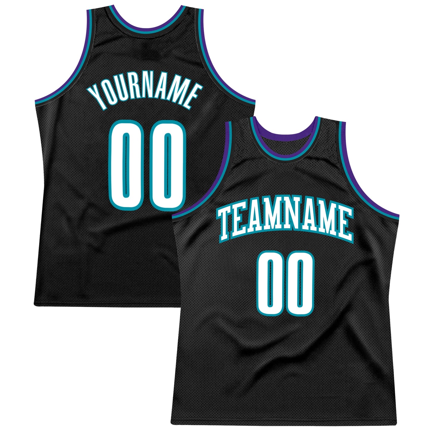 Custom Black White-Teal Authentic Throwback Basketball Jersey - Main View