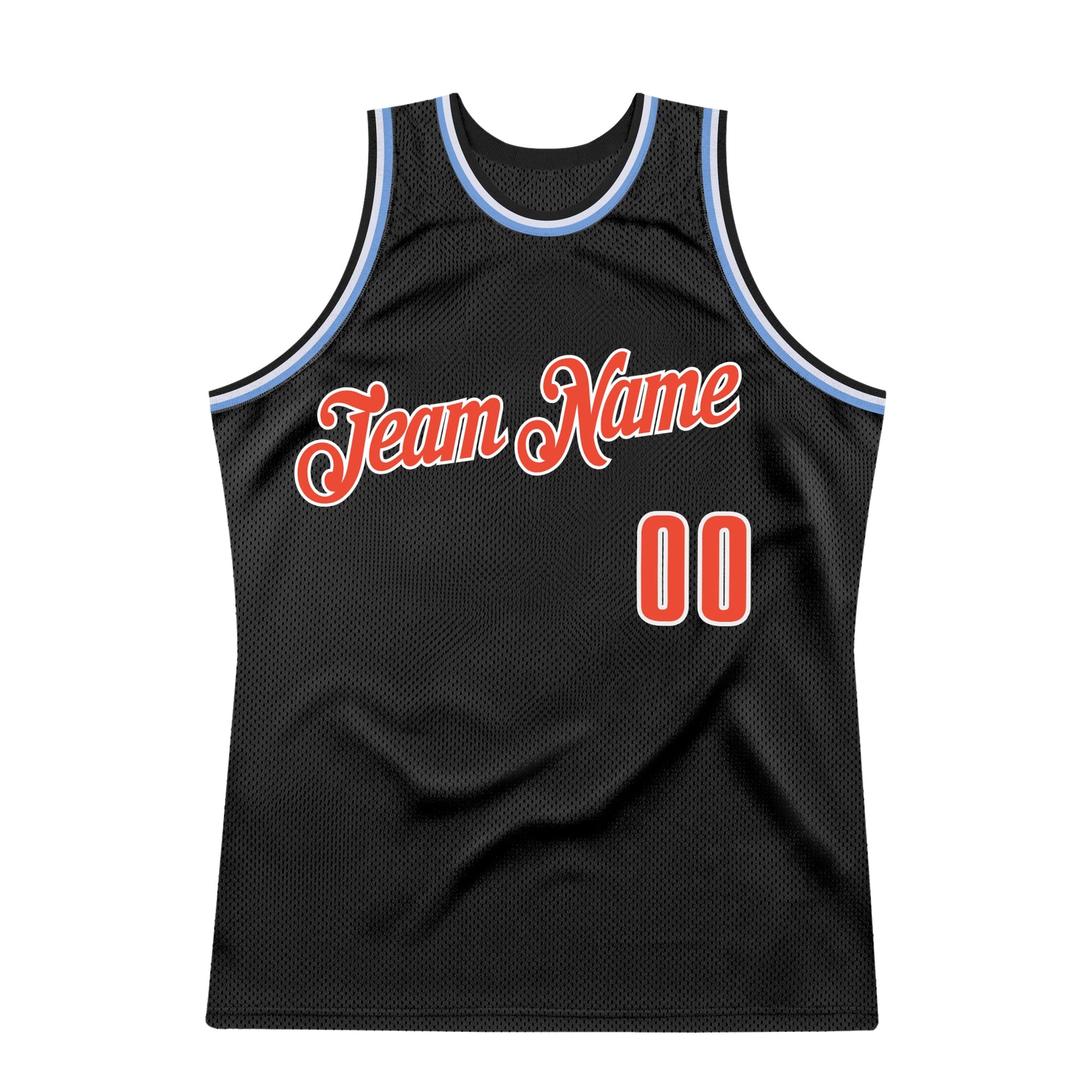 Custom Black Orange-Light Blue Authentic Throwback Basketball Jersey view 6