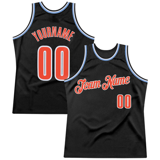 Custom Black Orange-Light Blue Authentic Throwback Basketball Jersey - Main View