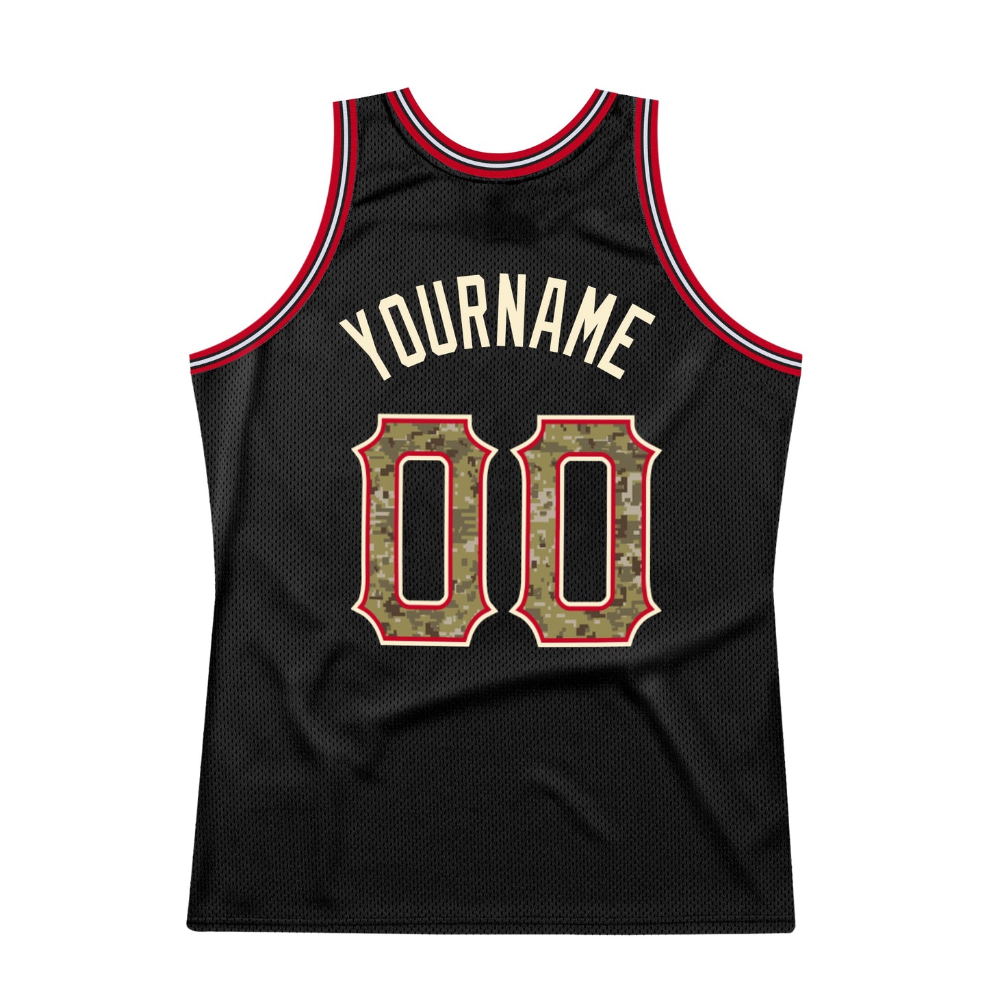 Custom Black Camo-Red Authentic Throwback Basketball Jersey view 5