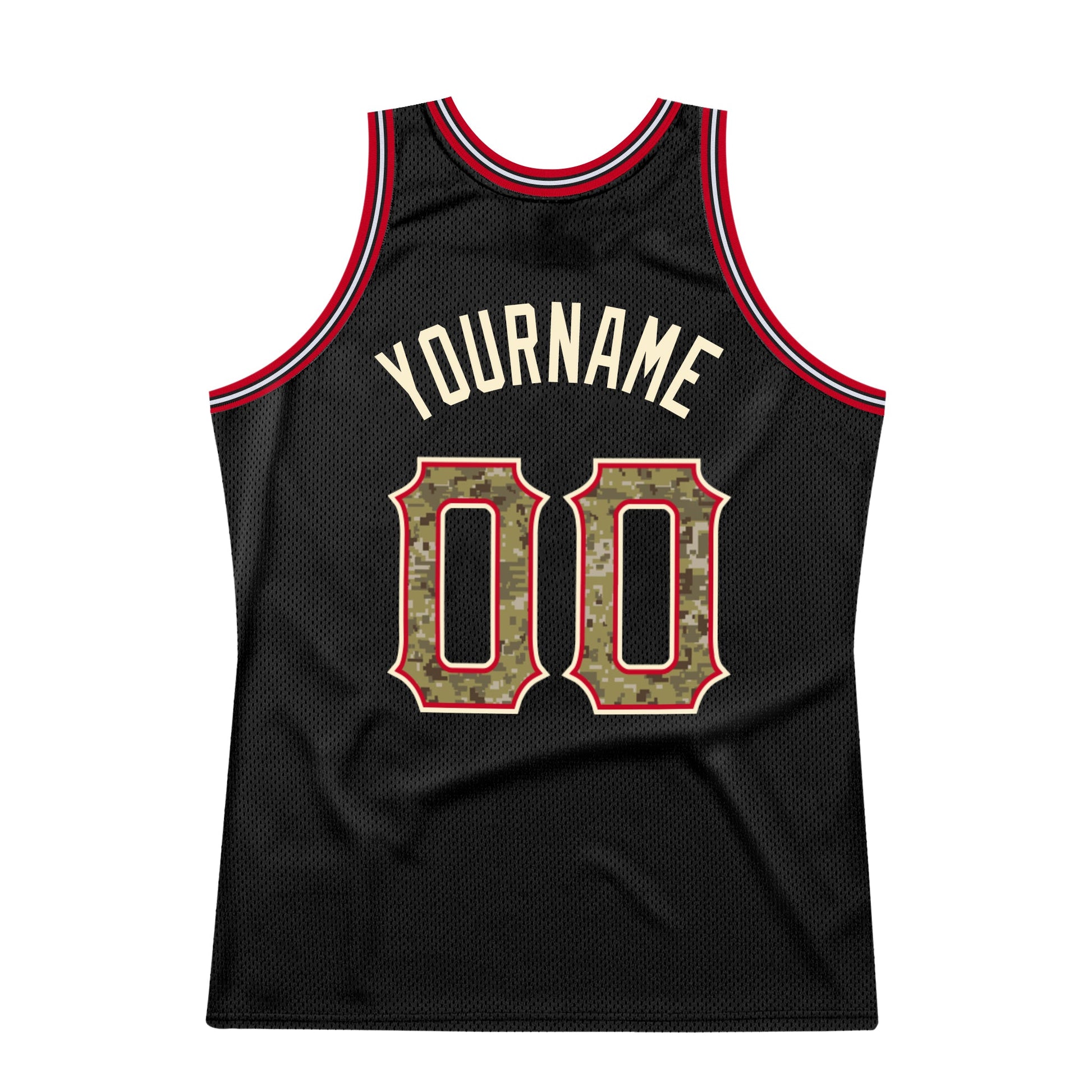 Custom Black Camo-Red Authentic Throwback Basketball Jersey view 5