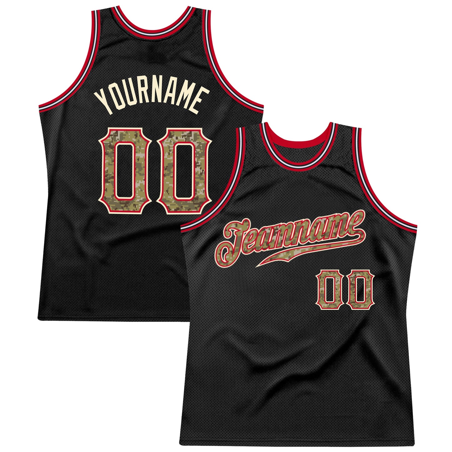 Custom Black Camo-Red Authentic Throwback Basketball Jersey - Main View
