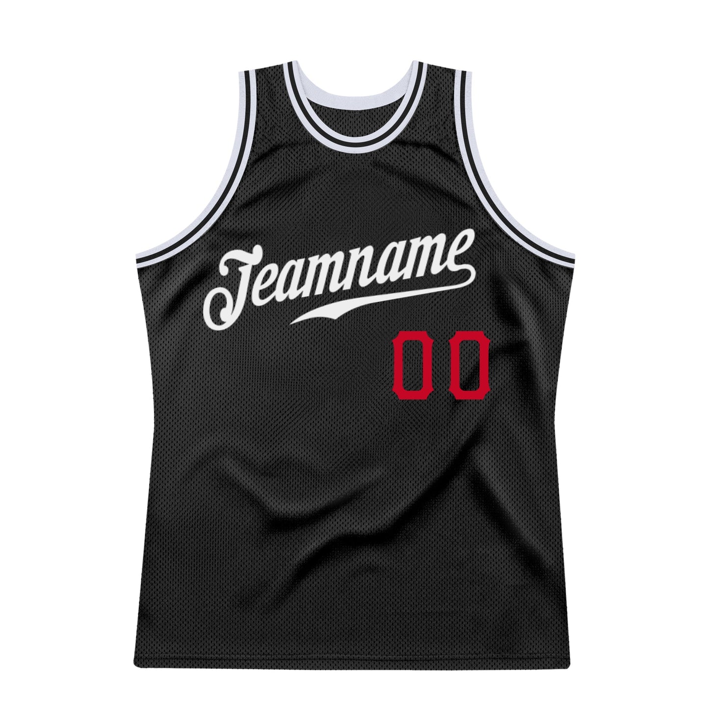 Custom Black White-Red Authentic Throwback Basketball Jersey view 6