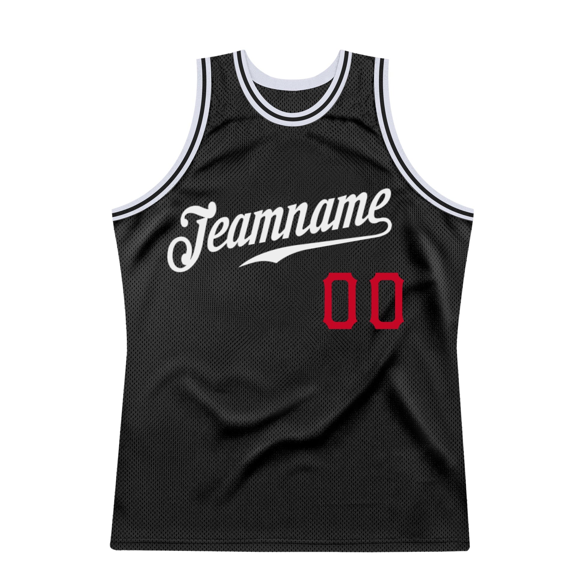 Custom Black White-Red Authentic Throwback Basketball Jersey view 6