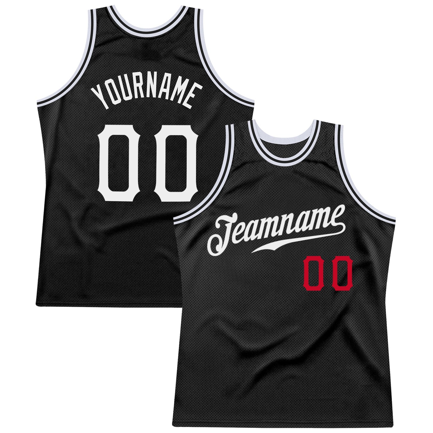 Custom Black White-Red Authentic Throwback Basketball Jersey - Main View