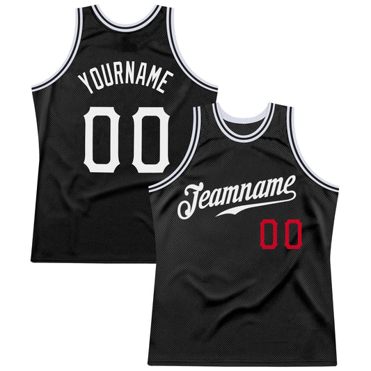 Custom Black White-Red Authentic Throwback Basketball Jersey - Main View