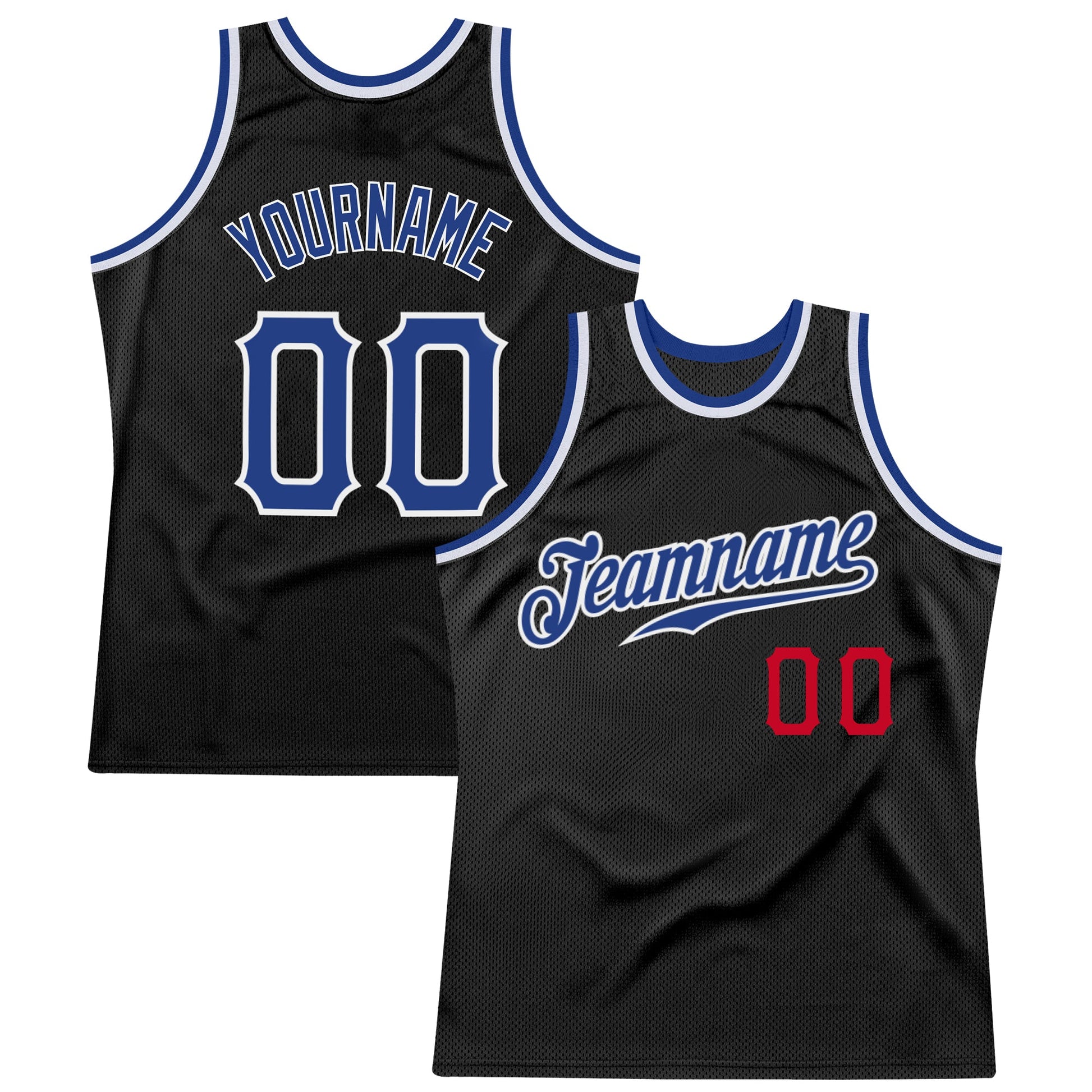 Custom Black Royal-Red Authentic Throwback Basketball Jersey - Main View