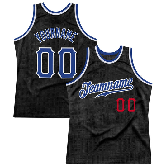 Custom Black Royal-Red Authentic Throwback Basketball Jersey - Main View