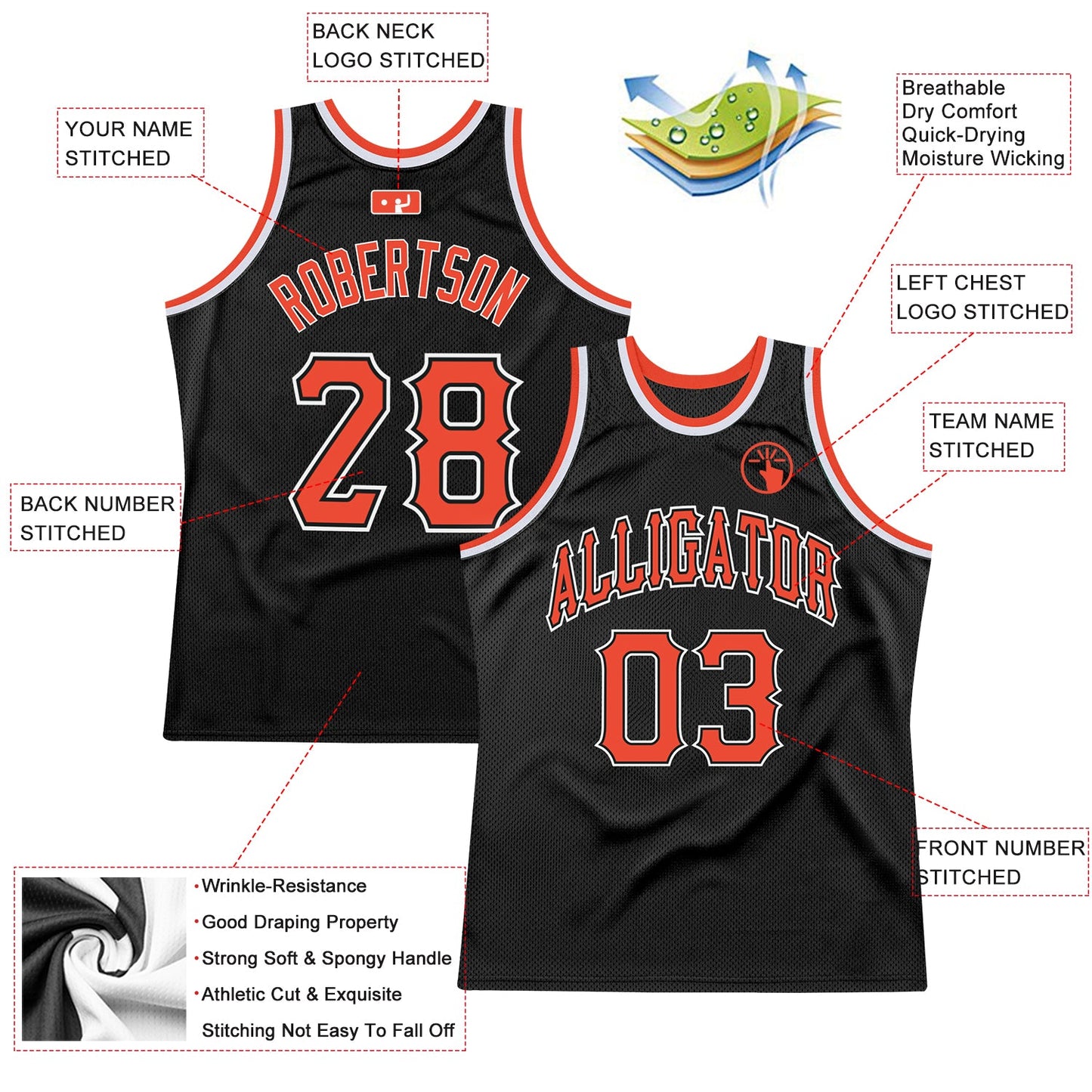 Custom Black Orange-White Authentic Throwback Basketball Jersey view 2