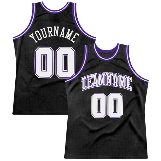 Custom Black White-Purple Authentic Throwback Basketball Jersey - Main View