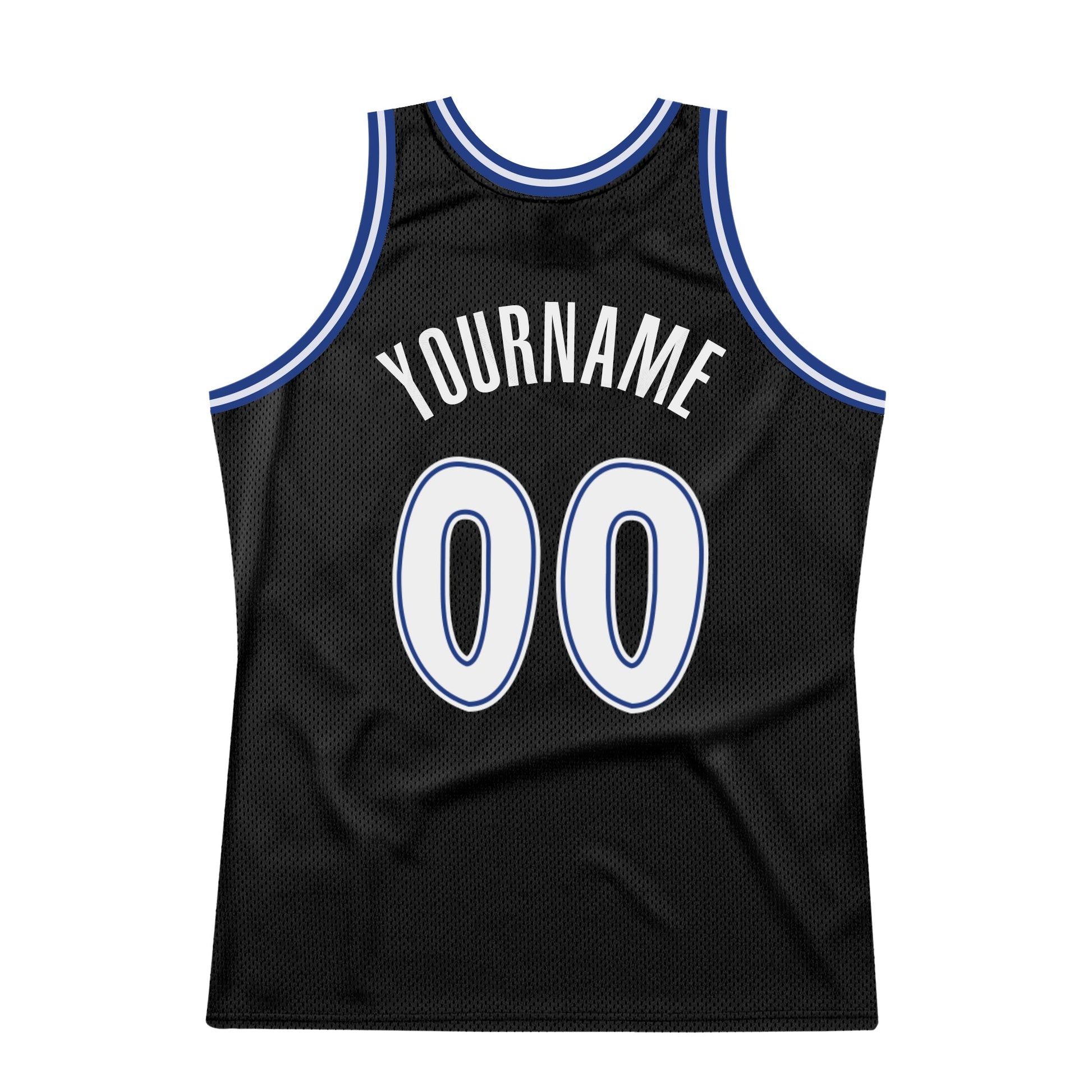 Custom Black White-Royal Authentic Throwback Basketball Jersey view 5