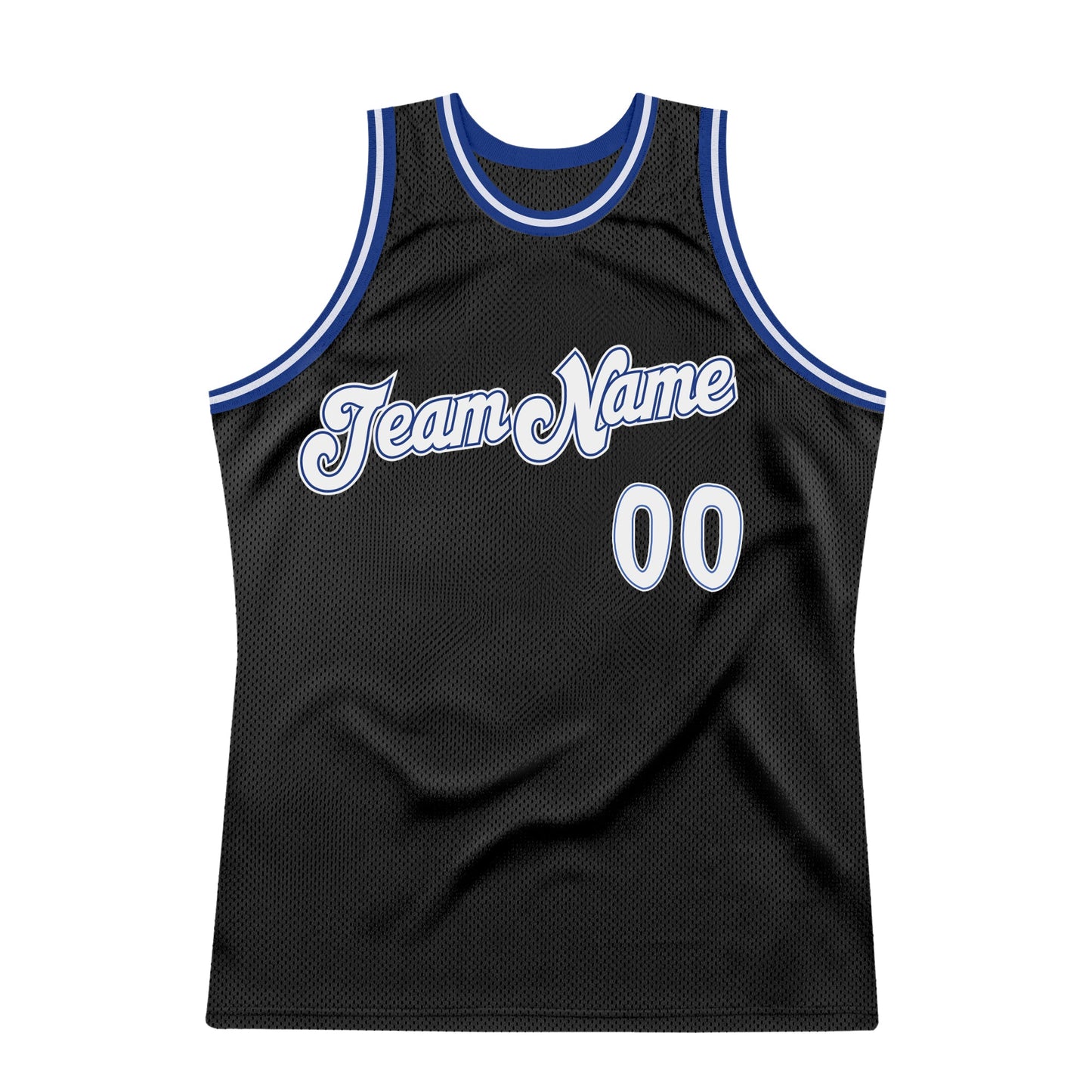 Custom Black White-Royal Authentic Throwback Basketball Jersey view 6