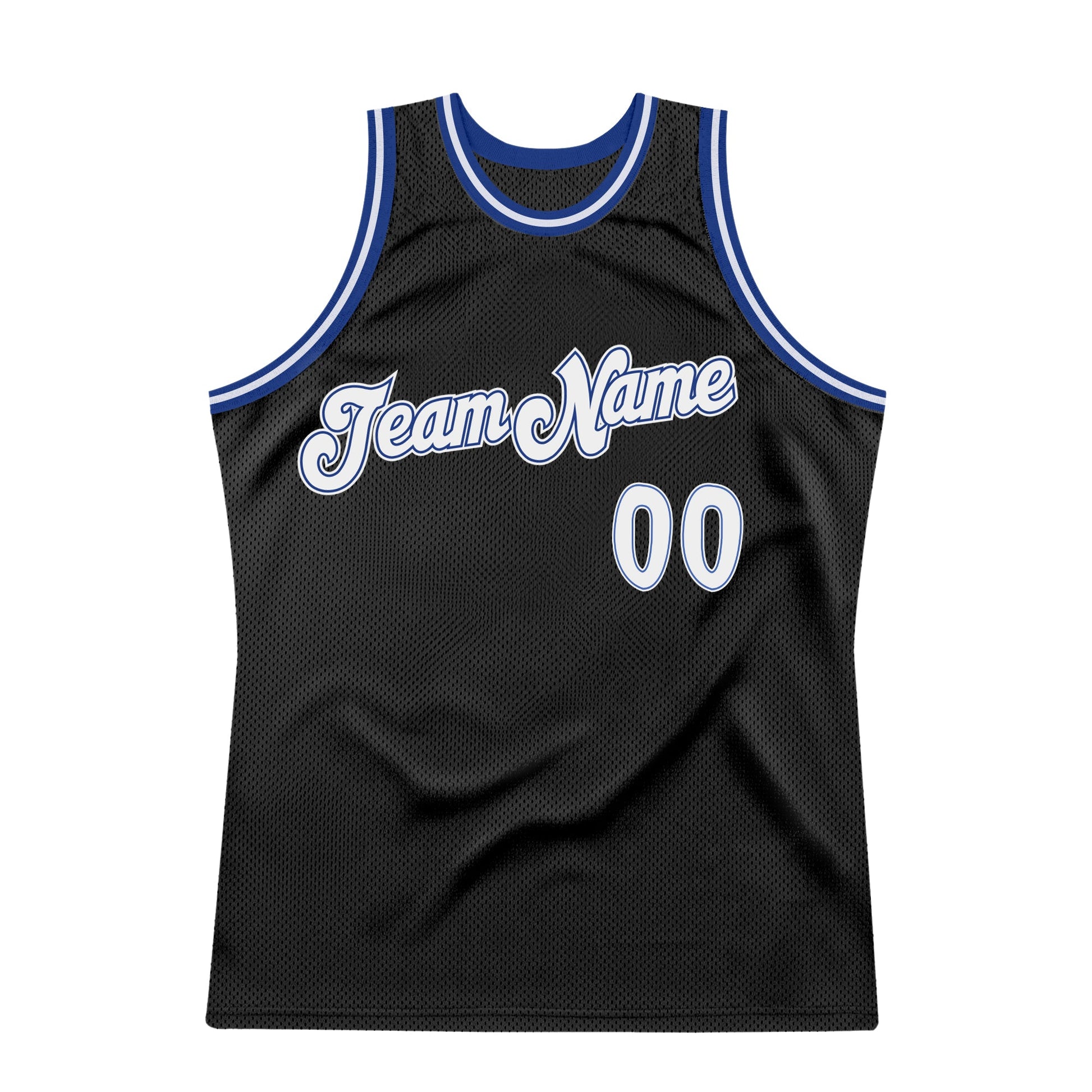 Custom Black White-Royal Authentic Throwback Basketball Jersey view 6