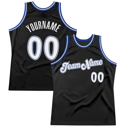 Custom Black White-Royal Authentic Throwback Basketball Jersey - Main View