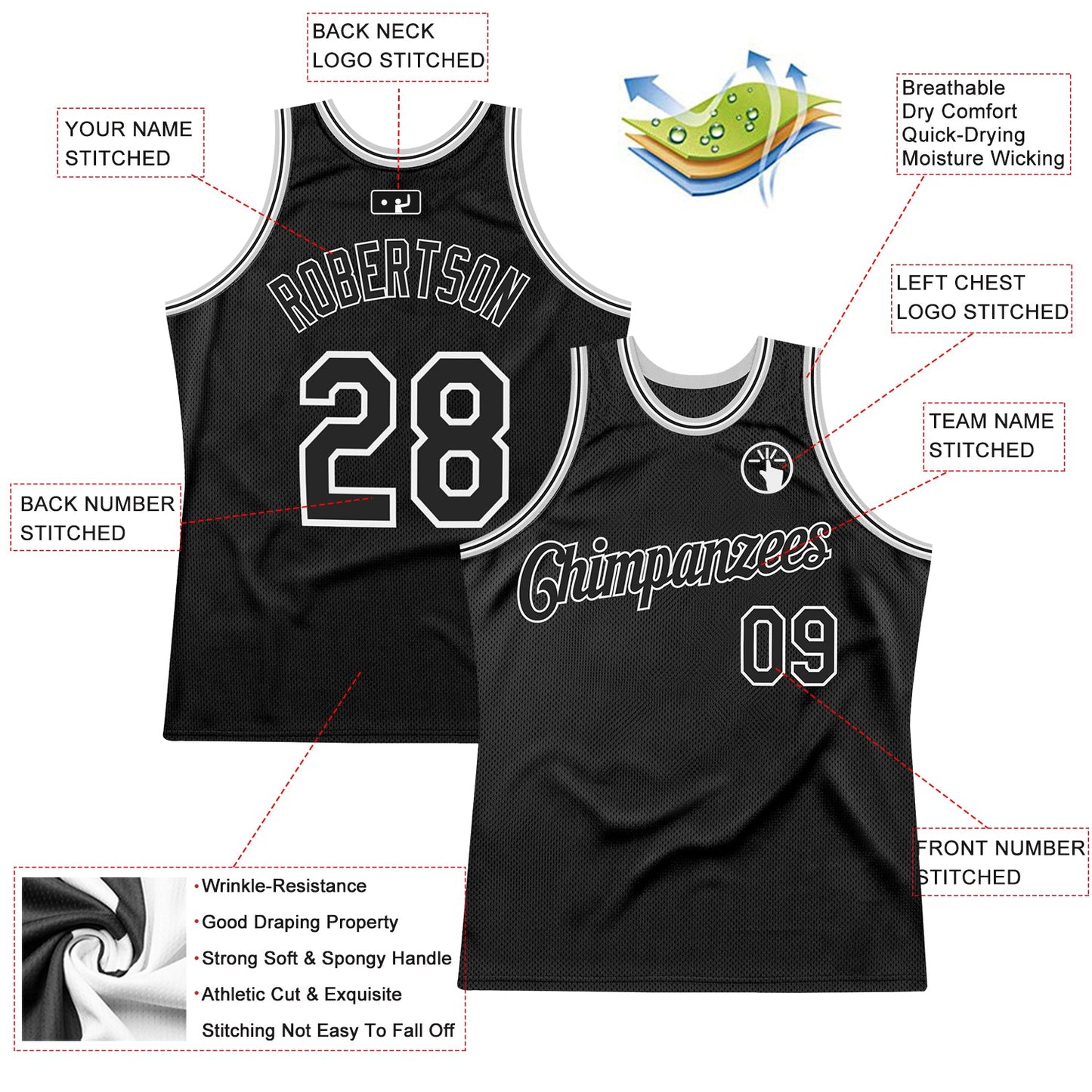 Custom Black Black-Gray Authentic Throwback Basketball Jersey view 2