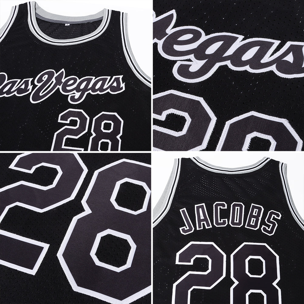 Custom Black Black-Gray Authentic Throwback Basketball Jersey view 5
