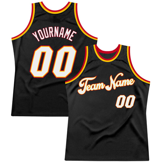 Custom Black White-Red Authentic Throwback Basketball Jersey - Main View
