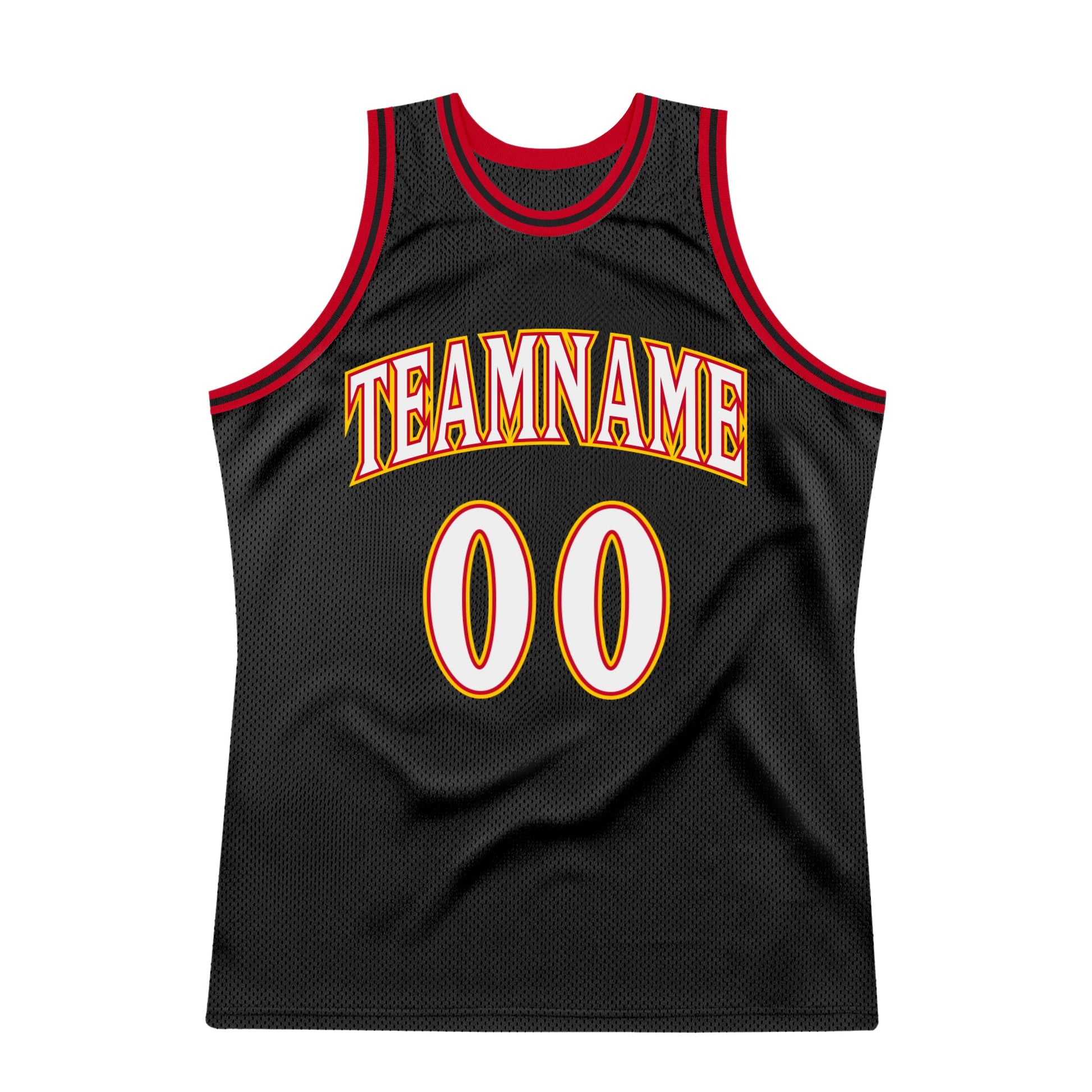 Custom Black White-Red Authentic Throwback Basketball Jersey view 6