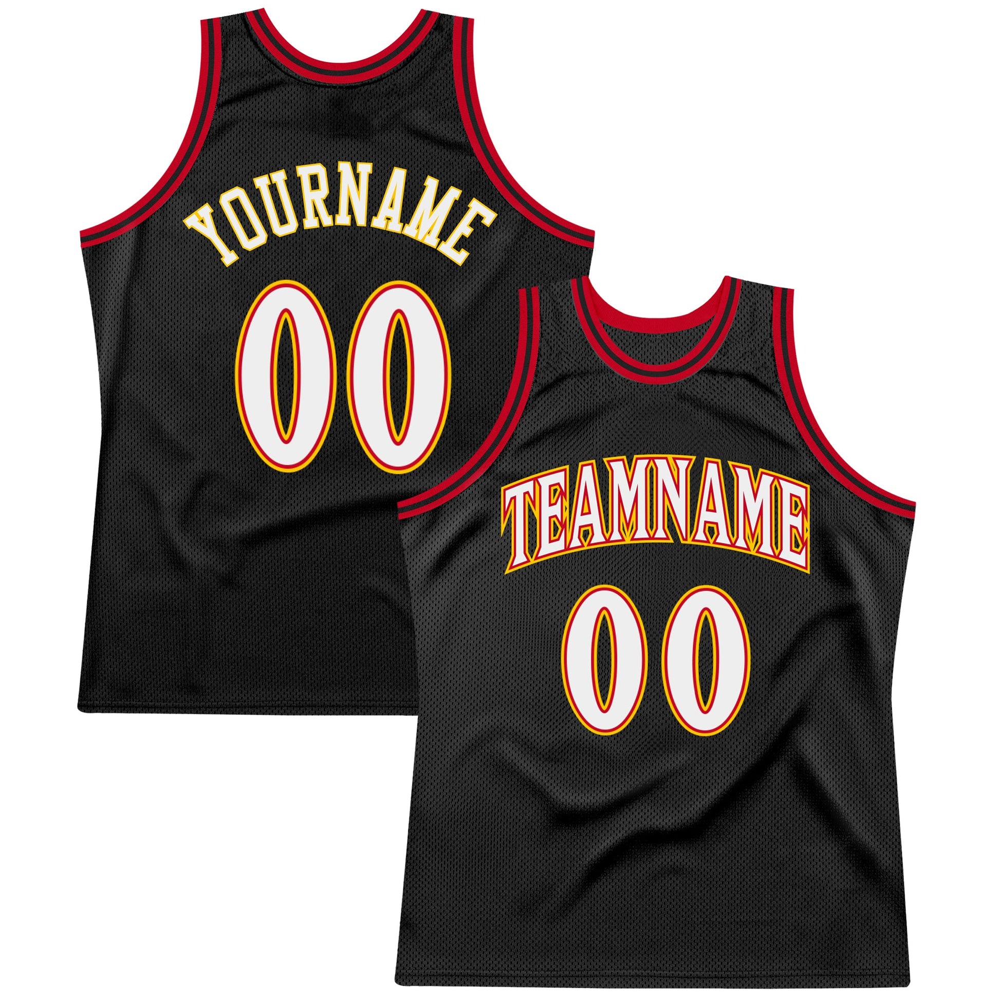 Custom Black White-Red Authentic Throwback Basketball Jersey - Main View