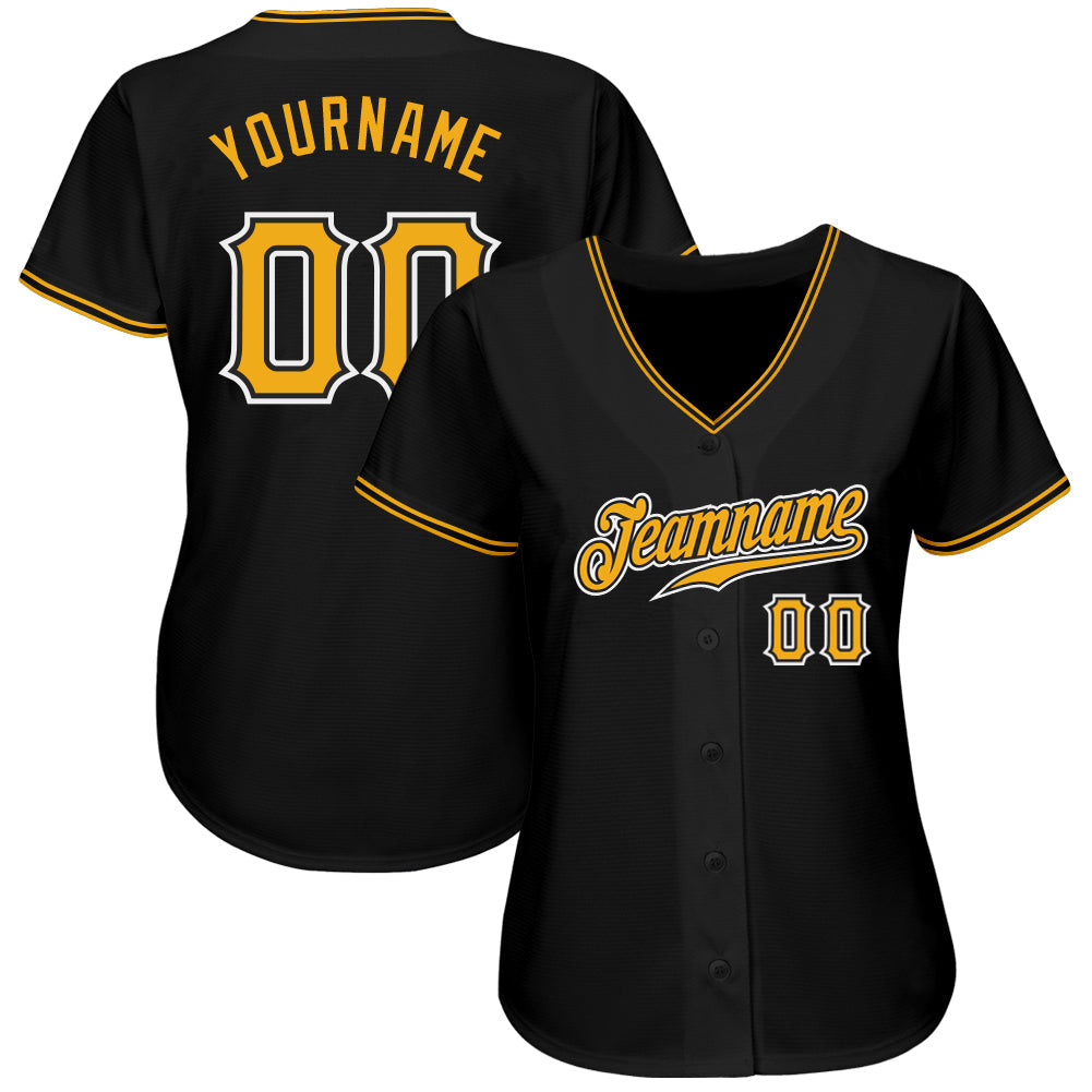 Custom Black Gold-White Authentic Baseball Jersey view 3